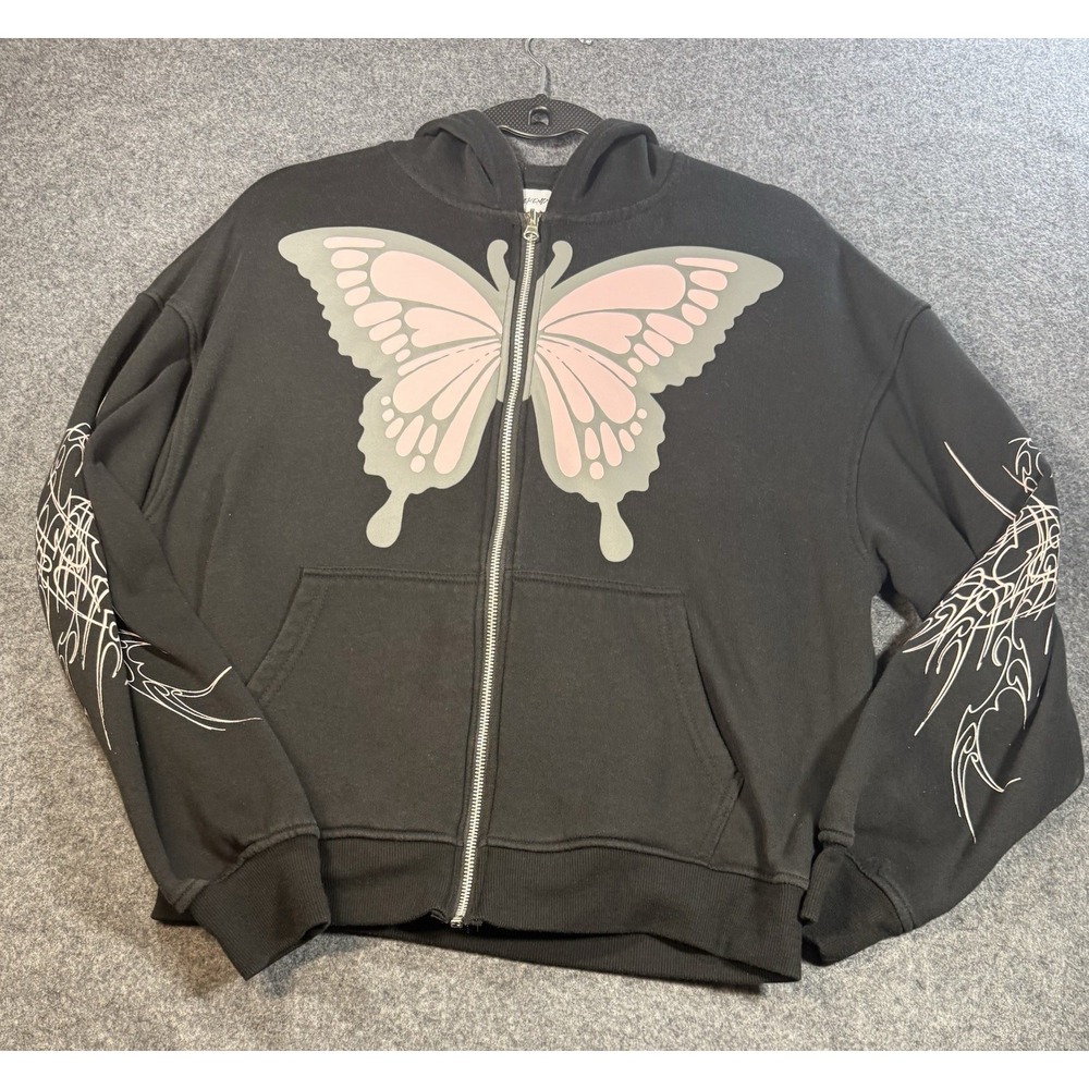 Urban Weekend Butterfly‎ Graphic Zip-Up Hoodie Black Size S